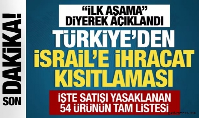 Türkiye'den İsrail'e 54 ürün grubunda ticaret kısıtlaması