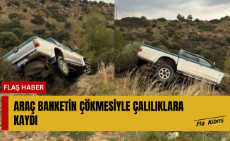 Arızalandığı için bankete park edilen araç, banketin çökmesiyle çalılıklara kaydı