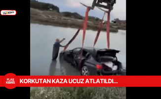 Tehlikeli sürüş yaparken gölete düştü: Yaralanan olmadı