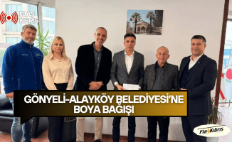 Gönyeli-Alayköy Belediyesi’ne bin 650 litre boya bağışı