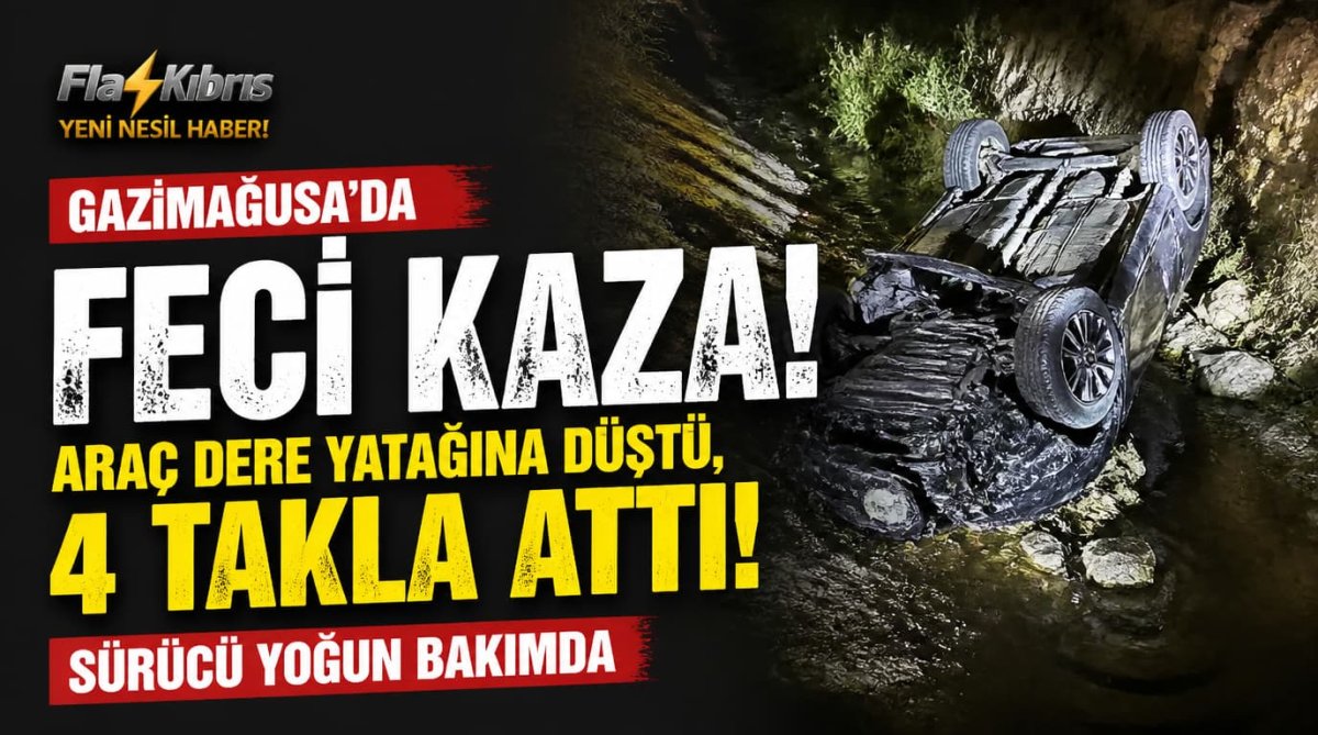 Gazimağusa’da araç dere yatağına düştü
