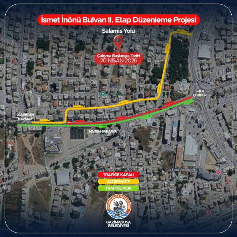 Gazimağusa’da yol çalışmalarından etkilenecek yollar açıklandı