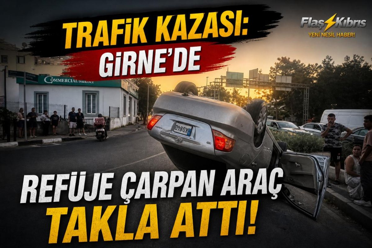 Direksiyon hakimiyetini kaybeden sürücü refüje çarpıp tavanı üzerine devrildi