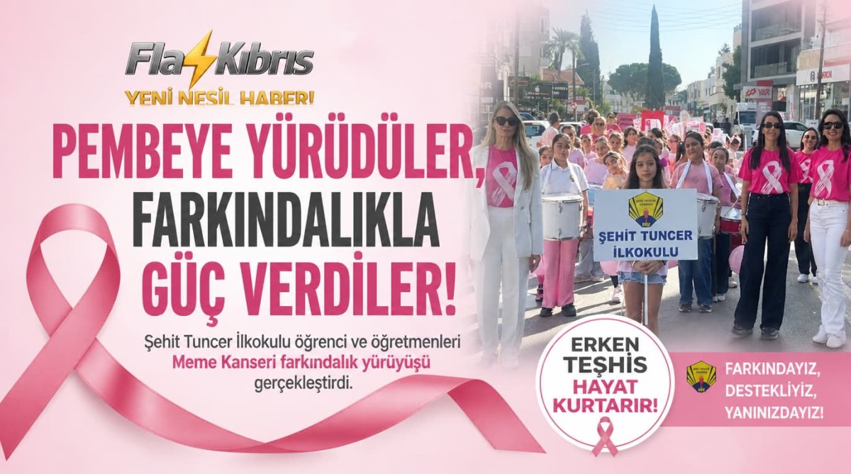 Şehit Tuncer İlkokulu öğrenci ve öğretmenleri Meme Kanseri farkındalık yürüyüşü gerçekleştirdi